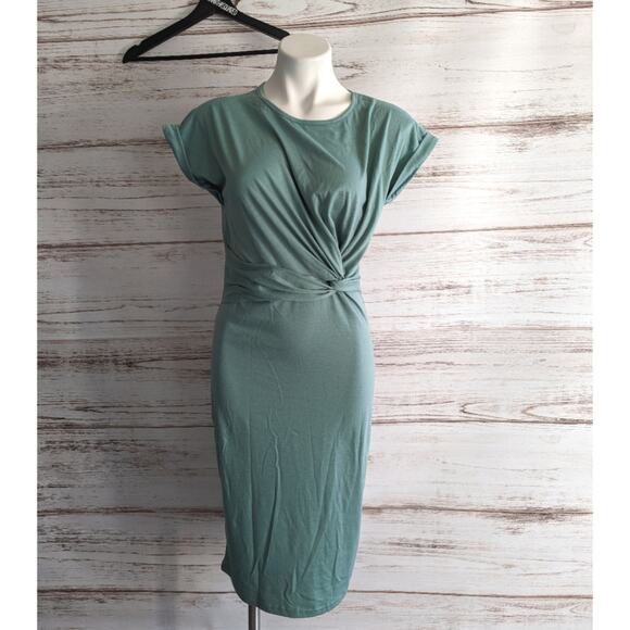 Shein Light Green Twist Front Short Sleeve Dress Sz Small - Picture 1 of 5